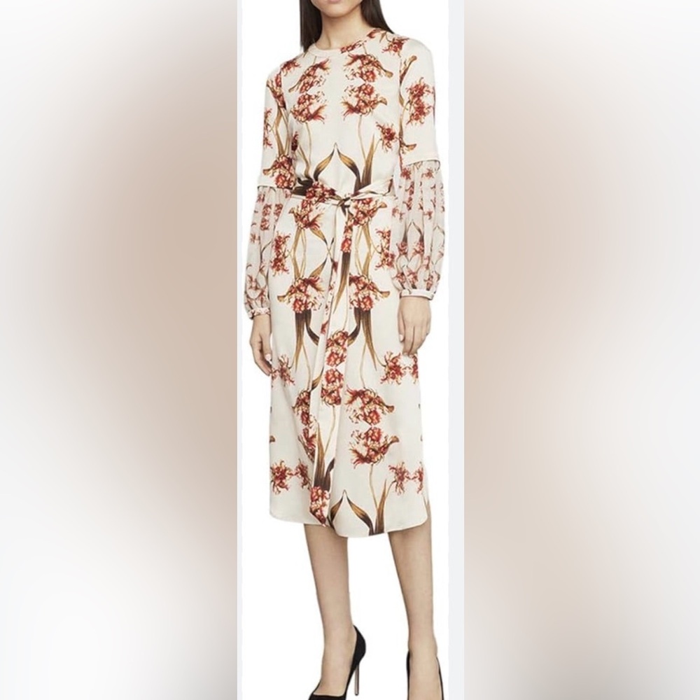 BCBGMaxAzria Floral Long Sleeve Dress Large